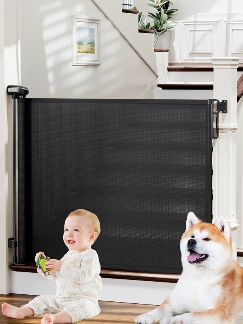 NIB Retractable Baby Gate for Stairs, Dog Gate, Extends to 54” Wide 34” Tall